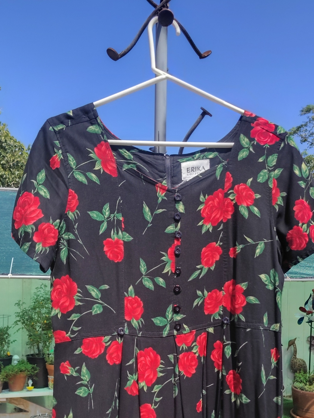 Erika Black Dress with Red Rose Print